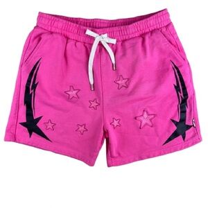 Watson Pink Graphic Sweat Shorts Stars Lightning Pockets Cotton Size L NEW